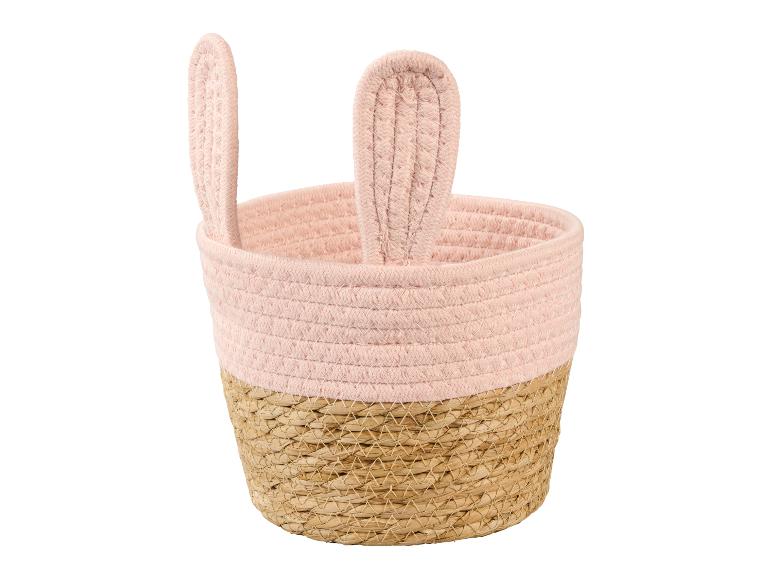 Panier de rangement bicolore rose et beige avec oreilles de lapin