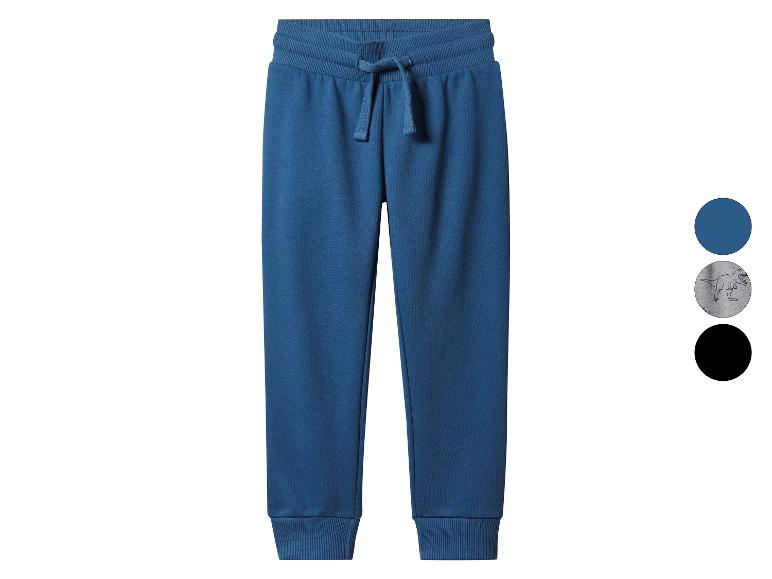 Pantalon de jogging bleu avec cordon de serrage à la taille et poignets côtelés, présenté avec des options de couleur.