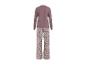 Ensemble de pyjama femme à manches longues avec un haut uni et un pantalon fleuri.