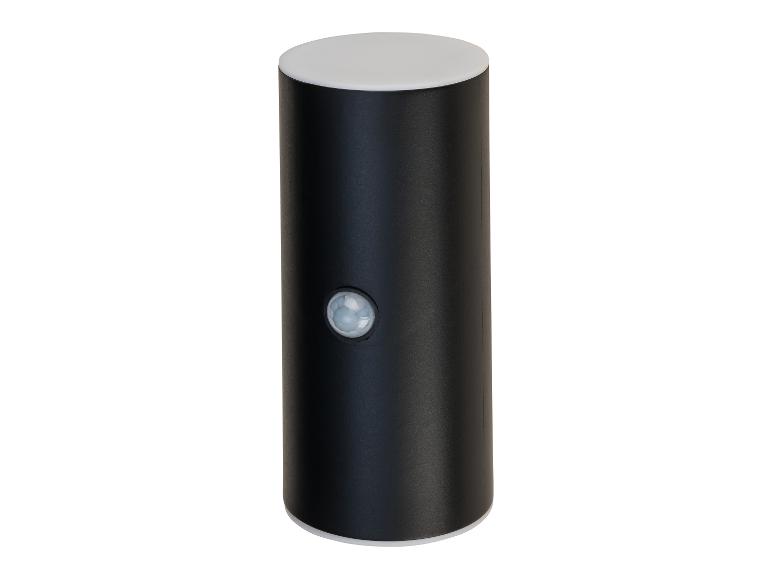 Lampe d'extérieur cylindrique noire avec capteur de mouvement et dessus/dessous blancs