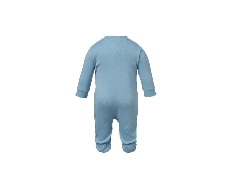 Pyjama bébé bleu clair avec pieds fermés, vue de dos.