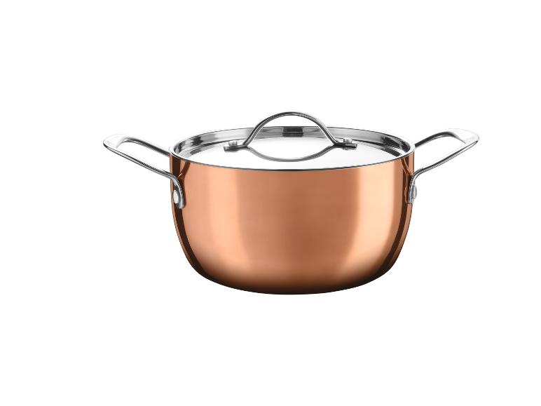 Casserole en cuivre avec couvercle et poignées en acier inoxydable