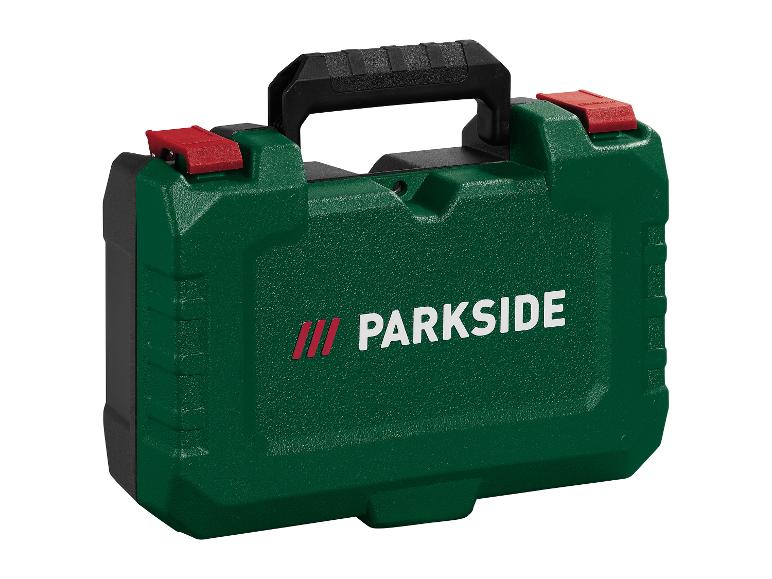 Boîte à outils Parkside verte avec poignée.