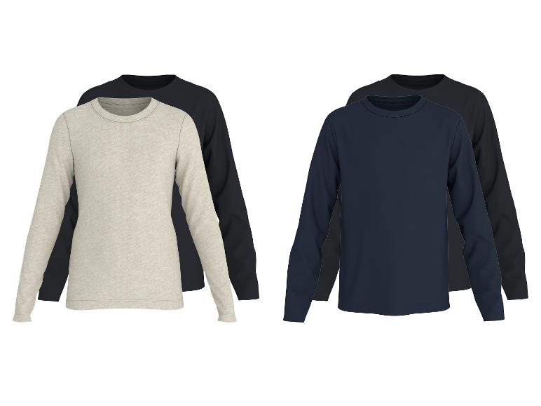 Deux ensembles de t-shirts à manches longues pour hommes: beige et noir, et bleu marine et noir.