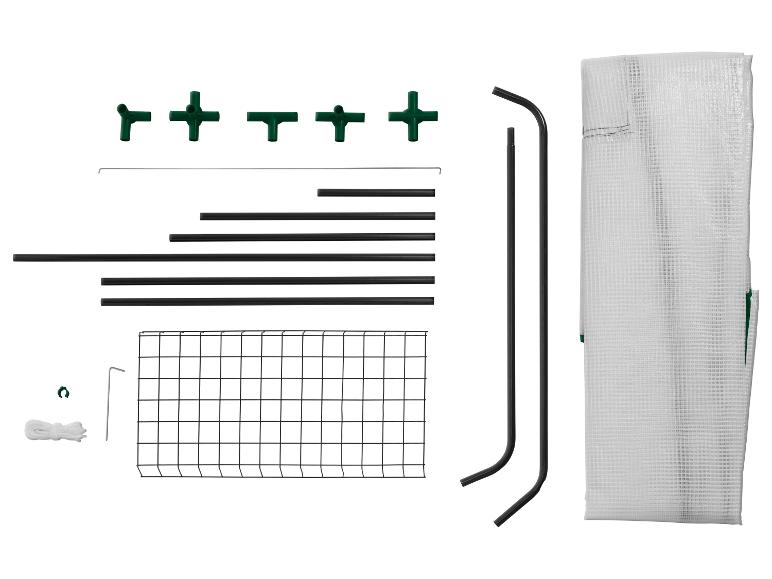 Composants de serre de jardin, y compris le cadre, les connecteurs, la couverture et les accessoires.