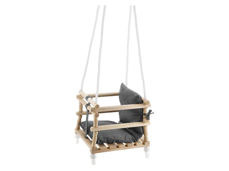 Balançoire bébé en bois avec coussin d'assise gris doux