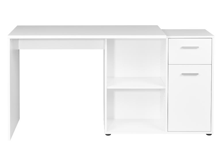 Bureau blanc avec étagères et tiroirs, idéal pour le bureau ou l'étude.