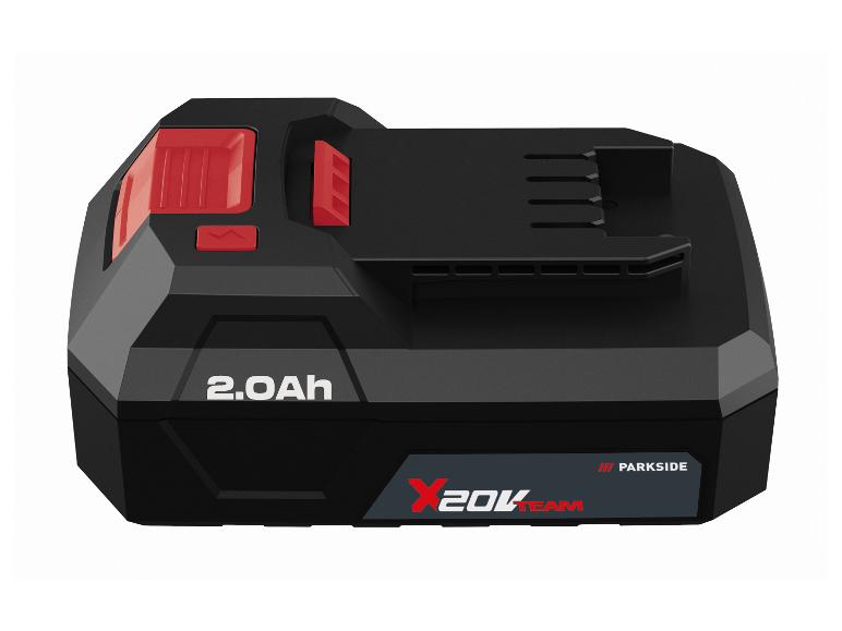 Batterie d'outil électrique noire et rouge 2.0Ah avec logo X20V Team.