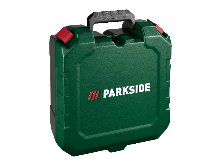 Boîte à outils verte Parkside avec poignée.