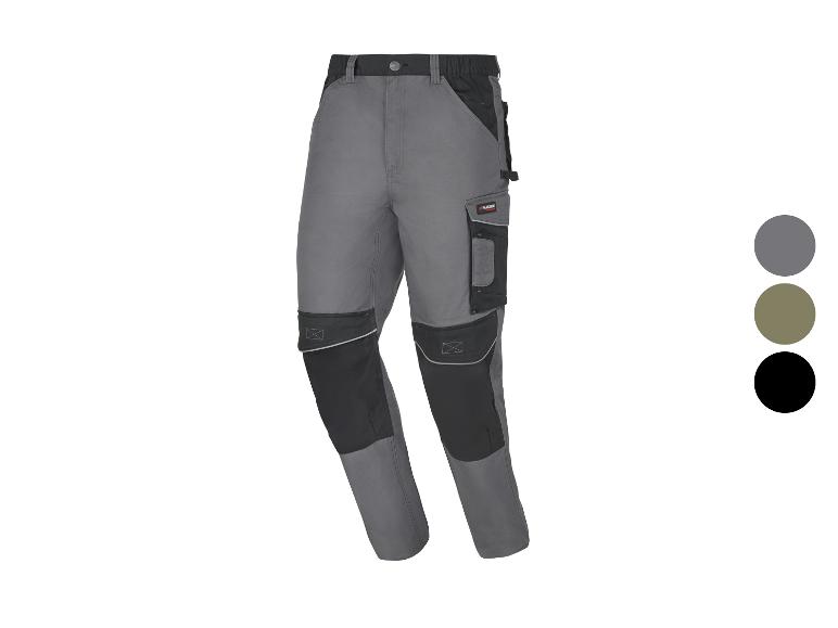 Pantalon de travail gris Parkside avec renforts et poches noirs, avec options de couleur à droite.