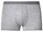Caleçon gris avec ceinture élastique rayée noire.