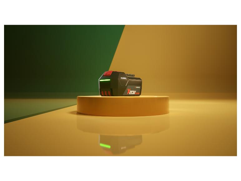 Batterie PARKSIDE 20 V 4 Ah PAP 204 A1 sur un podium jaune.
