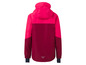 Une veste imperméable rose et rouge avec capuche.