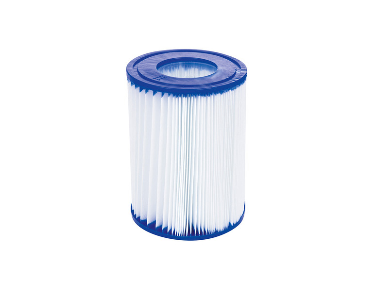 Un filtre de piscine bleu et blanc.