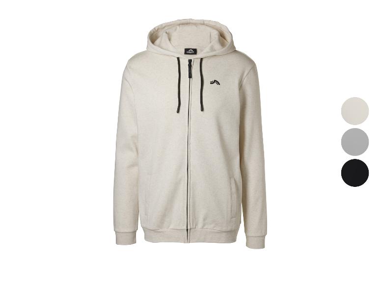 Sweat à capuche zippé pour homme en beige, avec trois échantillons de couleur à côté.