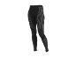 Legging de sport noir avec rayures verticales et horizontales grises.