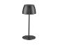 Lampe de table noire et moderne avec abat-jour conique et base ronde.