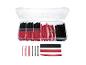 Assortiment de gaines thermorétractables Parkside : rouges et noires, dans une boîte de rangement.
