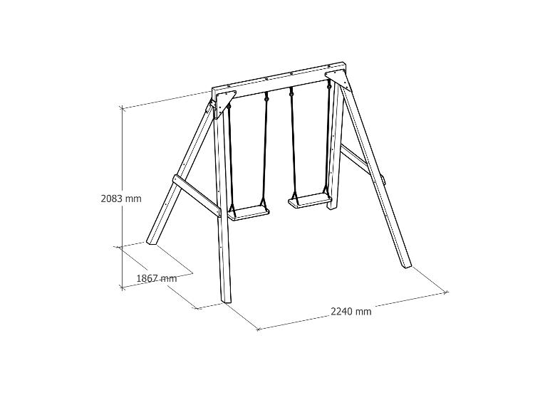 Portique en bois avec deux sièges et dimensions de 2083x1867x2240 mm.
