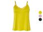 Top jaune avec des bretelles fines et des détails en dentelle.