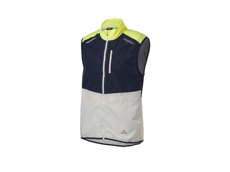 Gilet de course Crivit, bleu marine et gris clair.