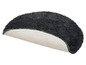 Un tapis rond gris avec une bordure beige.
