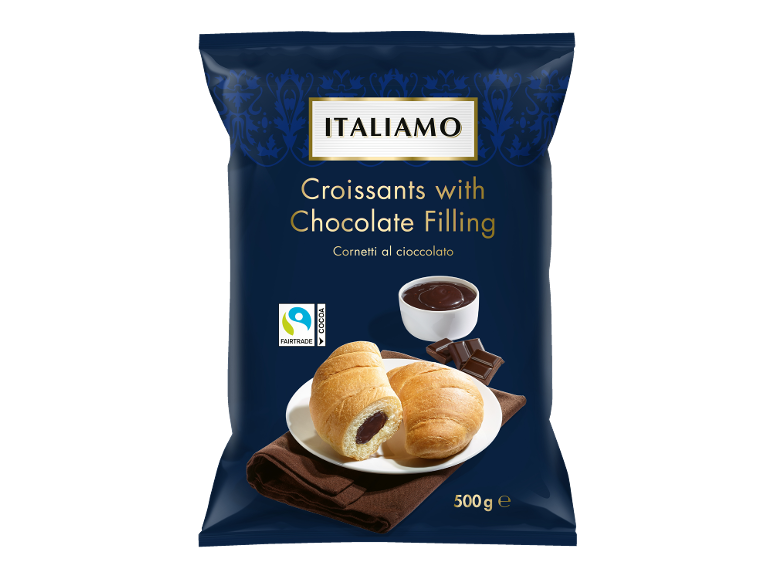 Sachet de croissants fourrés au chocolat, 500g, cacao équitable.