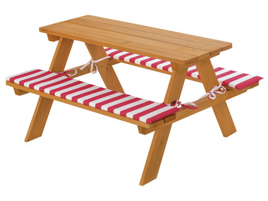 LIVARNO home Table de pique-nique et bancs en bois pour enfants, coussins inclus