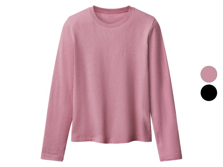 Un sweat-shirt rose à manches longues, avec des options de couleur rose et noire.
