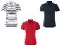 Trois polos : rayé, bleu marine et rouge.