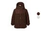 Veste enfant marron à capuche, avec texture peluche et empiècements lisses