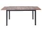 Table de jardin extensible avec plateau en bois et cadre métallique noir.