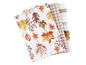 Serviettes de cuisine avec des feuilles d'automne, des carreaux et des rayures.