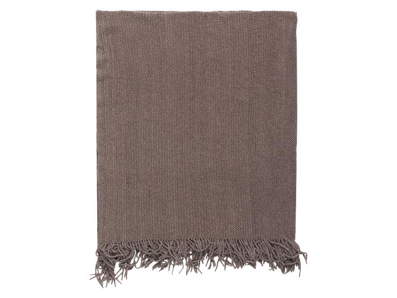 Plaid tissé marron avec franges