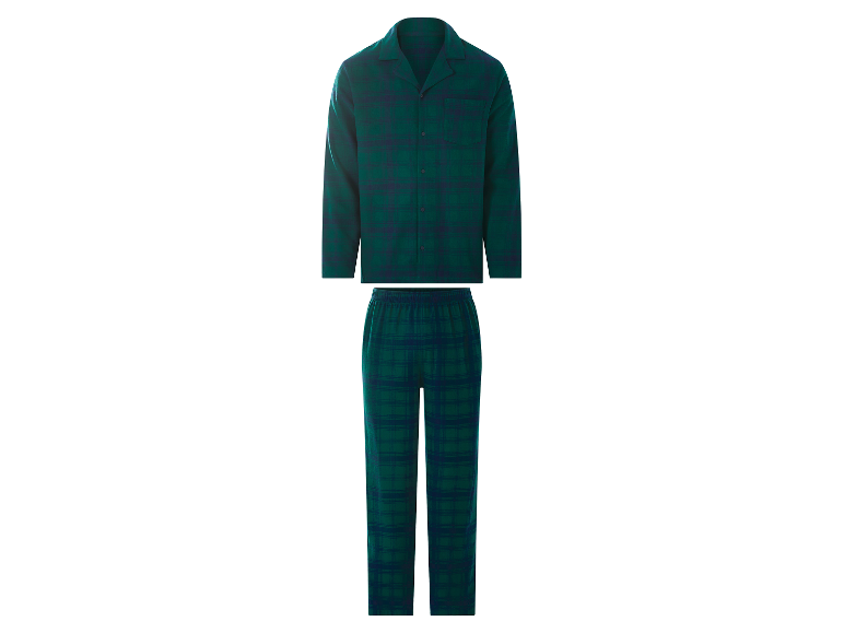 Pyjama long en flanelle pour homme ESMARA MEN à carreaux verts.