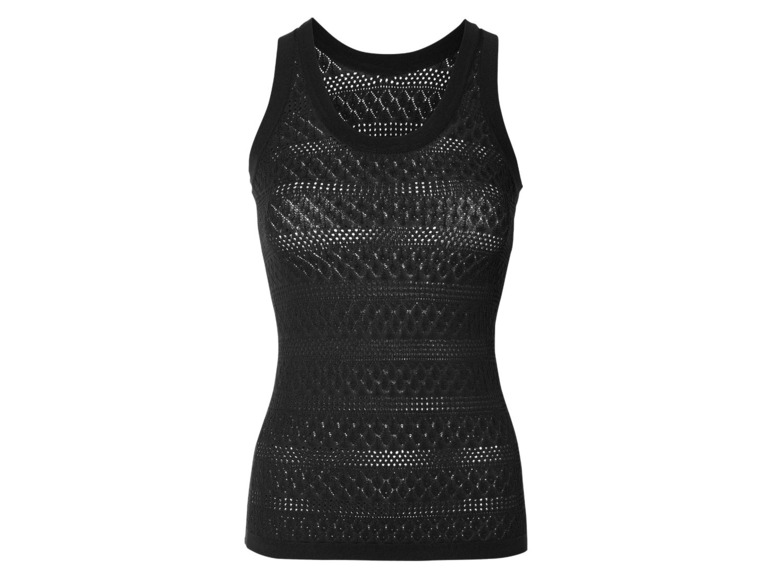Top noir en maille avec un motif ajouré.