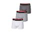 Trois boxers Parkside gris, gris clair et blanc avec une ceinture rouge et noire.