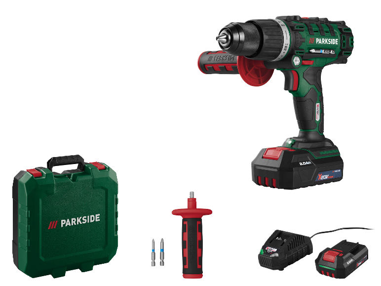 Perceuse à percussion sans fil PARKSIDE 20 V avec batterie et chargeur, mallette.