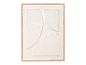 Œuvre d'art abstraite blanche texturée avec formes géométriques dans un cadre en bois.