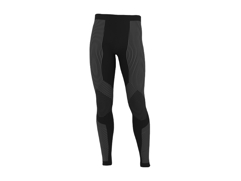 Legging de sport noir avec rayures grises et détails texturés.