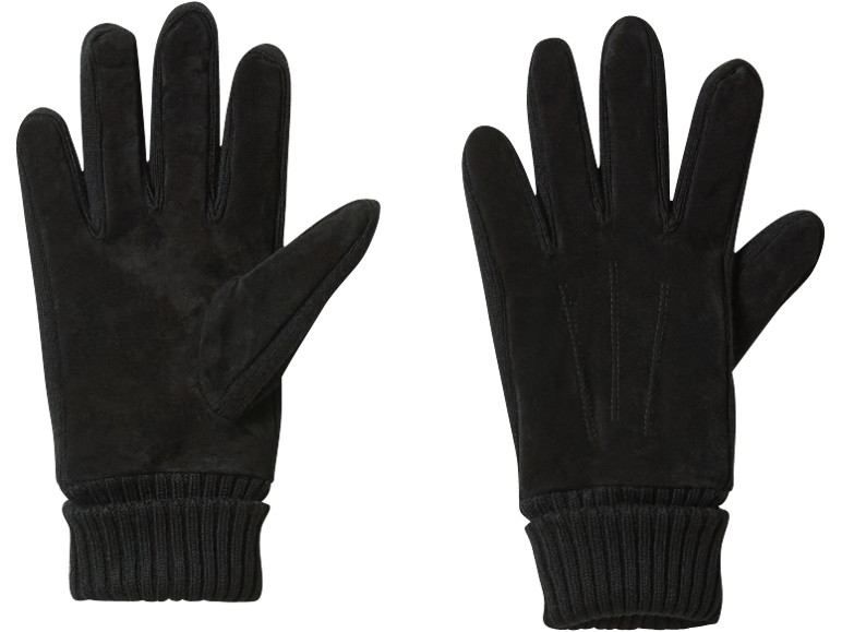 Gants en daim noir pour hommes avec poignets en tricot.
