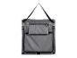 Sac de transport gris avec une bandoulière noire et une poche zippée.