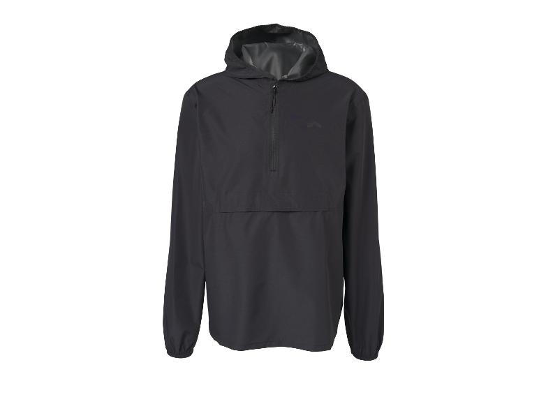 Anorak noir à capuche avec fermeture éclair au col.