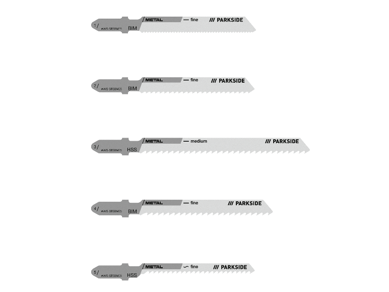 Lames de scie Parkside pour métaux, différents types et tailles.