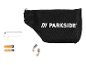 Accessoires Parkside : sac, balais de charbon, clés Allen et piles.