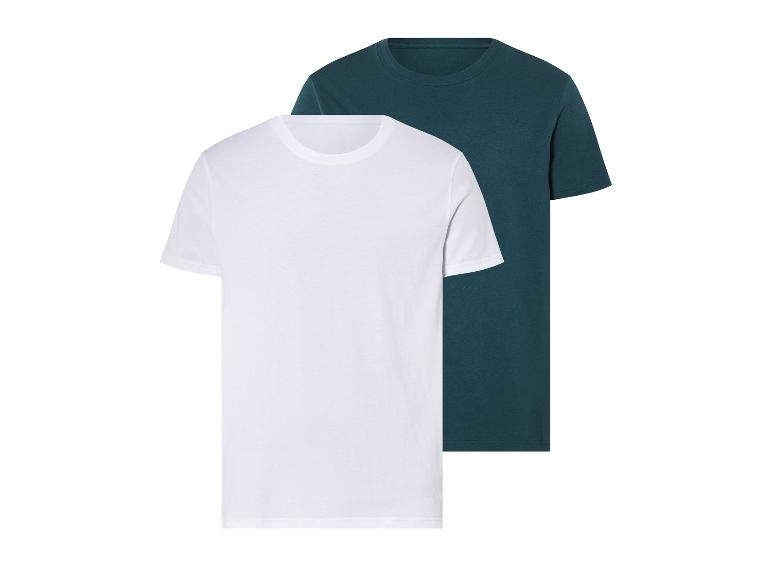 Deux t-shirts unis, blanc et vert foncé.
