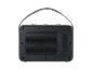 Enceinte portable noire avec grille et sangle de transport, avec boutons dorés