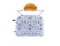 Grille-pain et pain, design azulejos bleu et blanc.