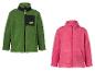 Vestes polaires vertes et roses pour enfants, avec fermeture éclair et poches.