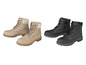 Bottines en cuir à lacets beige et noir.